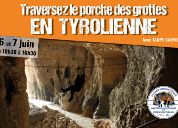 Traversée du porche des Grottes de la Balme en tyrolienne